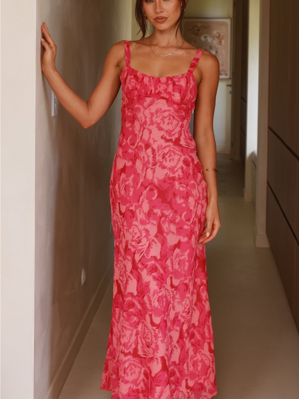 Pink Floral Sleeveless Midi Dress (sz small)